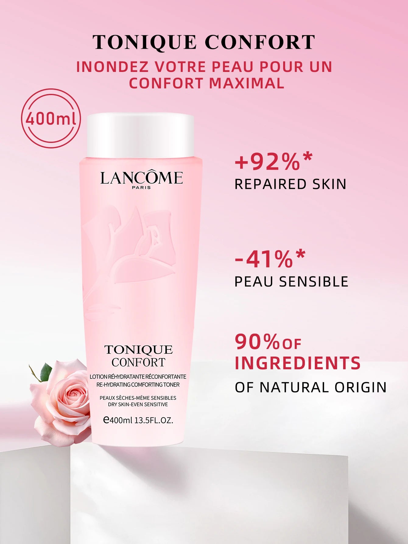 Lancôme Tonique Confort Re-Hydrating Comforting Toner, Dry Skin-Even Sensitive For Improved Skin Hydration 400ml